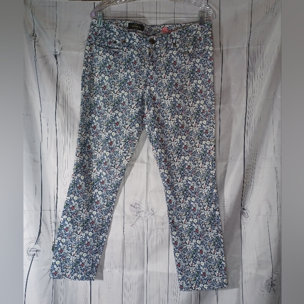 J. Crew Blue Multi Floral Straight Leg Jeans